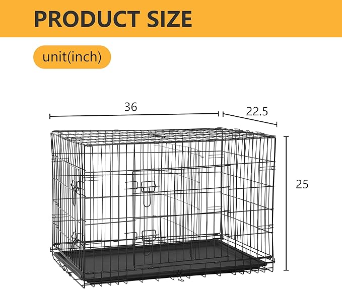 FDW Dog Crate Dog Kennel Cage with Double Door,36 inch Folding Metal Wire Dog Cage with Removable Tray&Divider Panel,Pet Crate for Medium Dogs,Black-PawvioPets