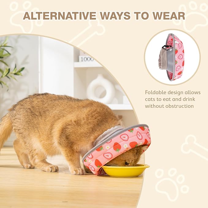 Avont Cat Cone Collar Soft to Stop Licking, Adjustable Foldable Lightweight Kitten Recovery Collar After Surgery for Small Dogs, Elizabeth Cone of Shame Alternative -Strawberry(L)-PawvioPets