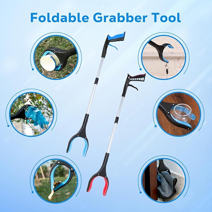 Grabber Reacher Tool - 32” Extra Long Foldable Gripper and Reaching Tool - Heavy Duty Pick Up Stick Grabbers for Seniors, Trash, Surgery Recovery Must Haves Gifts (Blue+Orange 2P)-PawvioPets