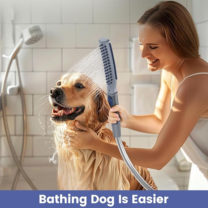 Dog Shower Attachment, Dog Shower With Metal Diverter, Pet Shower Attachment for Fast and Easy Dog Bathing, 3 Spray Modes One-Button Switch 8-Foot Hose For Indoor and Outdoor-PawvioPets