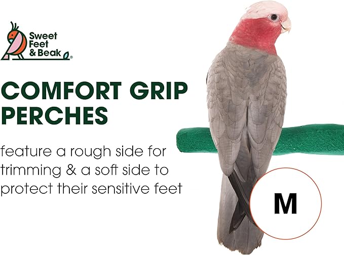 Comfort Grip Safety Perch for Bird Cages - Pedicure Perch for Birds to Keep Nails and Beaks in Top Condition - Safe Easy to Install Bird Cage Accessories - M 8.5"-PawvioPets