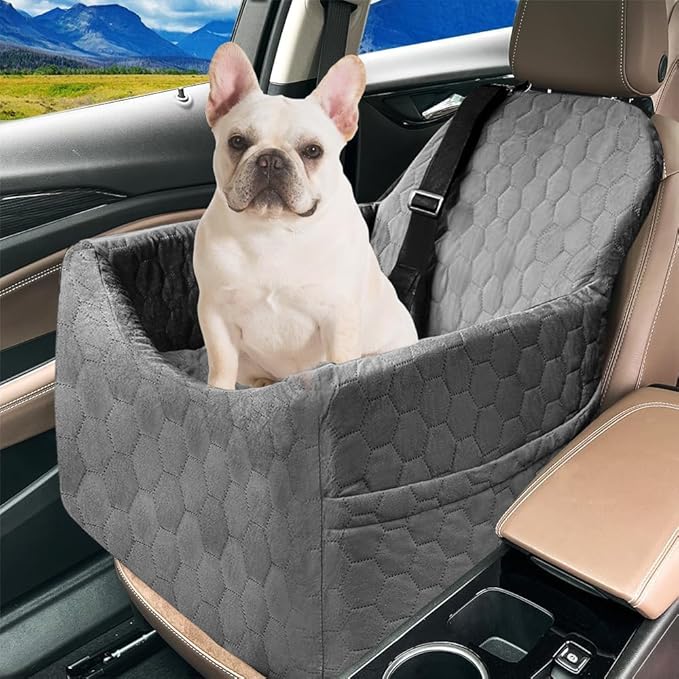 Dog Car Seat for Small/Medium Dogs - Dog Booster Seat with Safety Straps & Non-Slip Base, Travel Pet Car Seat with Storage Pockets, Washable & Removable, Suitable for Dogs Under 35 lbs (Gray)-PawvioPets