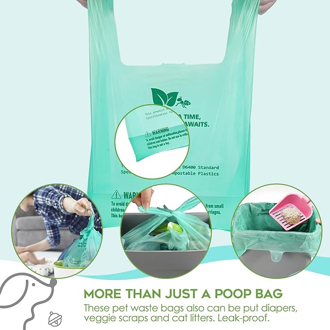 Compostable Dog Poop Bags for Swivel Bin & Rake Dog Pooper Scooper, AYOTEE Heavy Duty Poop Bags for Dogs Biodegradable,Tear-Free Large Dog Bags for Poop 50 Packs, Dog Waste Bags with Handles, Green-PawvioPets