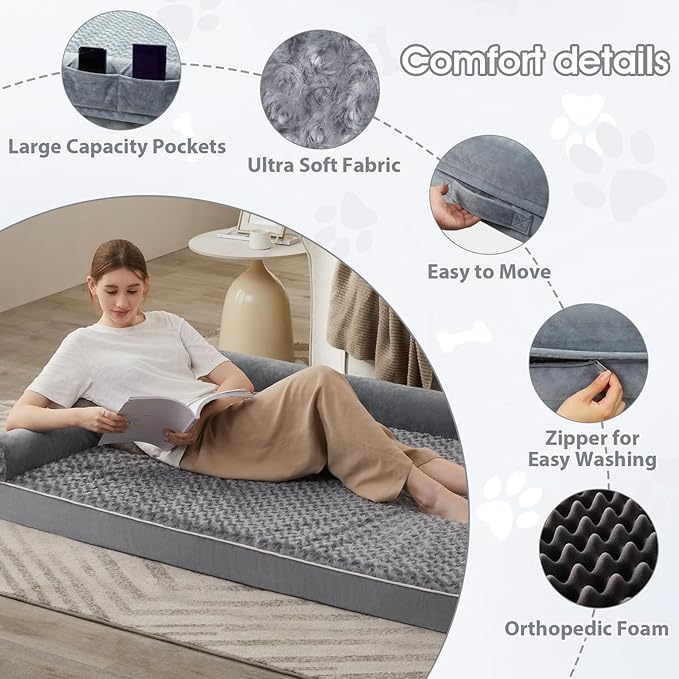 BFPETHOME Dog Beds for Large Dogs, Orthopedic Dog Bed for Medium Large Dogs,Big Waterproof Couch Pet Bed with Removable Washable Cover-PawvioPets