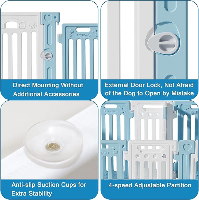 2 Room Dog Playpen with Door,DIY Shape Combination Puppy Pen,16-Panel+2 Link Piece+Large Door+Small Door,25.5" H Dog Fence,Non-Slip&Secure Pet Gate,Easy to Assemble,Blue+White-PawvioPets