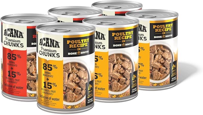 ACANA Premium Chunks in Bone Broth Grain-Free Wet Dog Food Variety Pack: Beef + Poultry Recipes 12.8oz Cans (6 Count, 3 of Each)-PawvioPets