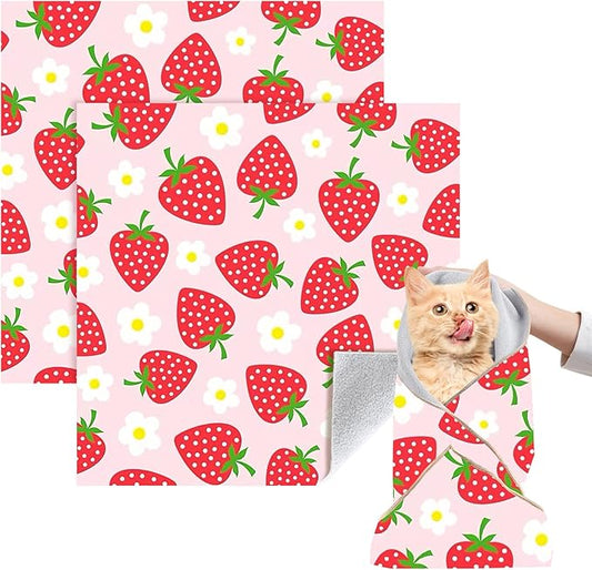 2 Pack Cat Grooming Wrap, L(Within 15lbs) Cat Restraint Wrap for Nail Clipping, Ear Cleaning, and Teeth Brushing, Self-Adherent, Anti-Bite, Anti-Scratch, Pink Strawberry-PawvioPets