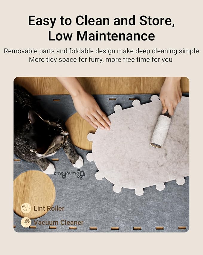 DownyPaws Cat House for Indoor Cats, 2-Storey Foldable Cat Bed Cave, Felt Cats Tunnel Bed Condo, Castle Kitten Cube Hideaway for Multicats, Scratch Resistant, Light Gray-PawvioPets