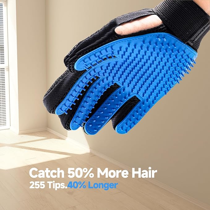 2-in-1 Pet Grooming Glove & Fabric Hair Remover - Reusabie, Silicone Massage Bristles,Static Adhesion for Quiuck Shedding Control,Safe for Dogs & Cats-PawvioPets