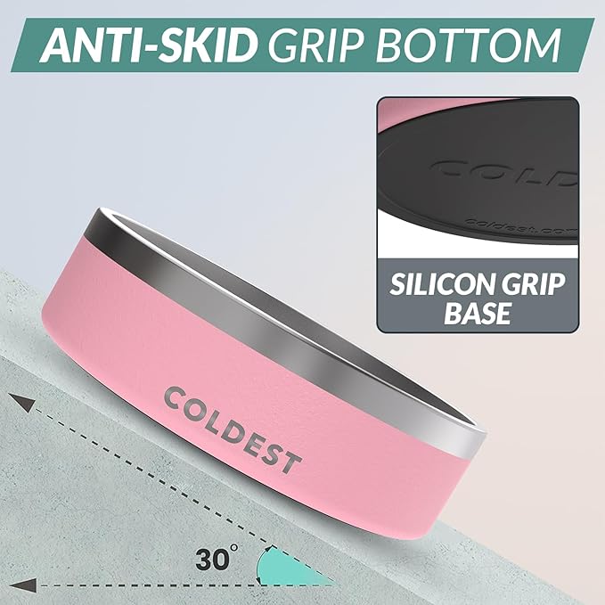 Coldest Dog Bowl - Anti Rust Metal, Non Slip, 3 Layers Insulated Stainless Steel Dog Bowls - Spill Proof & Heavy Duty - Water Bowl for Dogs, Cats & Pets, Dish Washer Safe (42 oz,Cotton Candy Pink)-PawvioPets