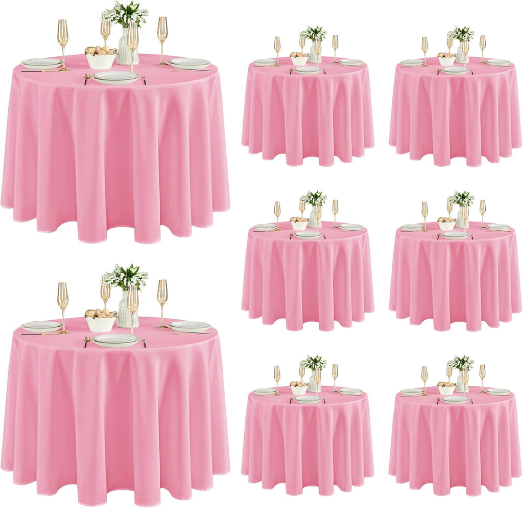 Fitable 8 Pack Round Tablecloths: Stain Resistant Wrinkle Free Circle Table Clothes, Washable Reusable Polyester Table Covers for Wedding Party Birthday Banquet Reception(Pink, 120 Inch)