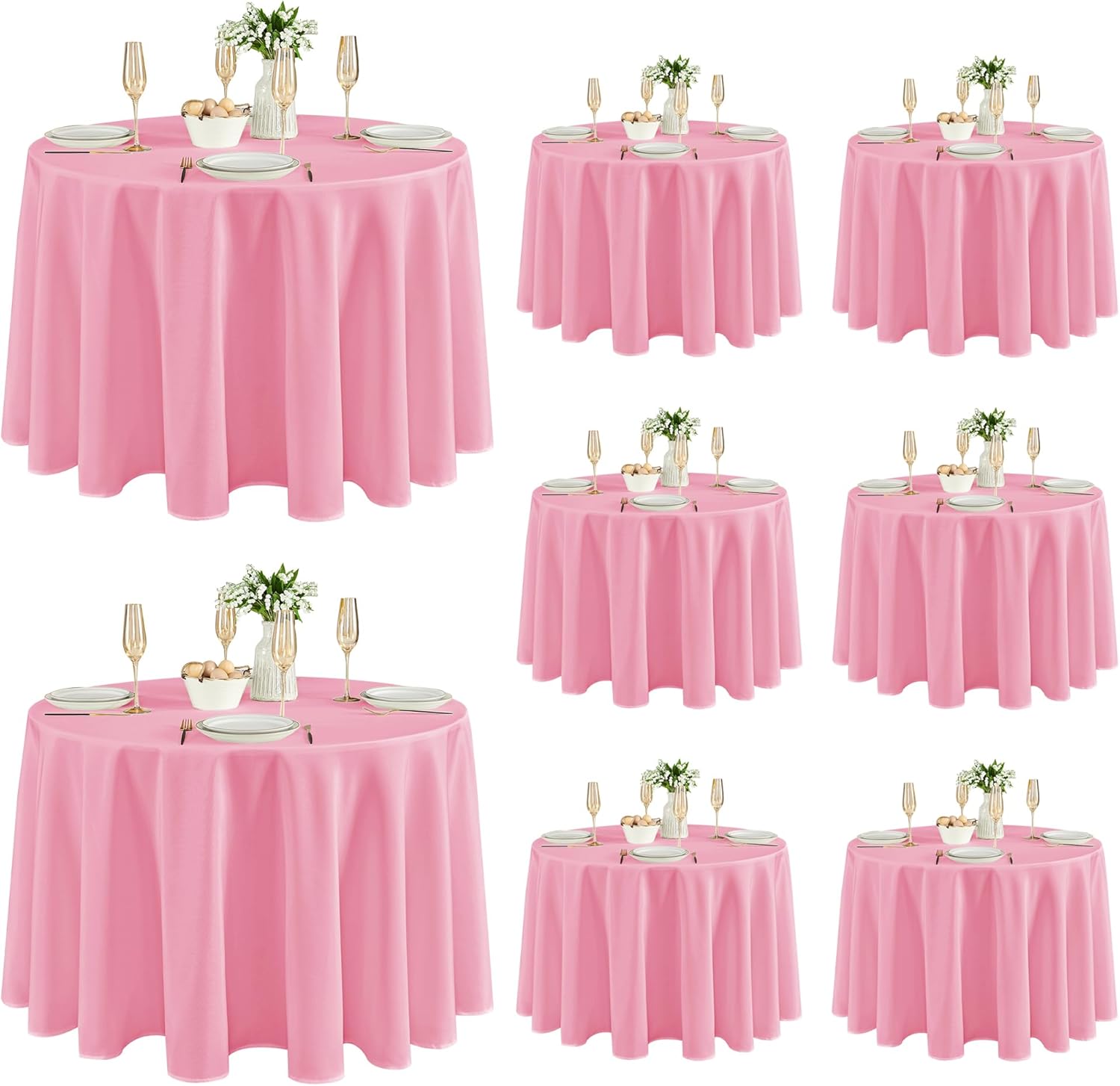 Fitable 8 Pack Round Tablecloths: Stain Resistant Wrinkle Free Circle Table Clothes, Washable Reusable Polyester Table Covers for Wedding Party Birthday Banquet Reception(Pink, 120 Inch)