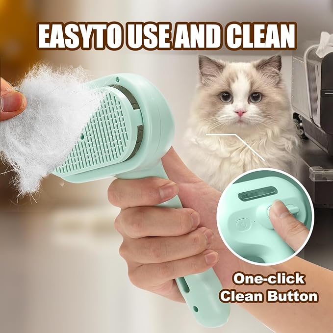 3-in-1 Pet Steam Brush, Grooming Comb with Water Tank for Cats and Dogs, Long and Short Hair (Green)-PawvioPets