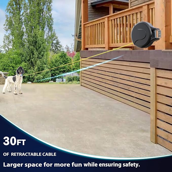 30ft Wall Mount Retractable Dog Tie Out Cable for Small to Large Dogs Between 20-75 lbs, Patented Retractable Dog Lead Great for Yard/Garden - Durable for 70,000 Cycles (Black, 30ft)-PawvioPets
