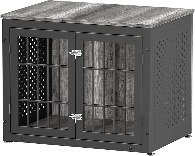 32" Heavy Duty Dog Crate Furniture for Small and Medium Dogs, Metal Kennel for High Anxiety Dogs, Chew Proof Pet Cage Indoor, Decorative Dog Kennel End Table-PawvioPets