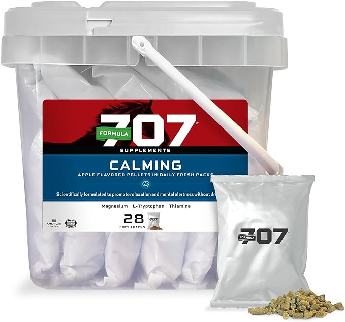Formula 707 Calming Equine Supplement, Daily Fresh Packs – Anxiety Relief and Enhanced Focus for Horses – L-Tryptophan, Thiamine & Magnesium-PawvioPets