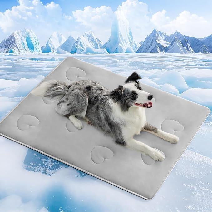 Cooling Blanket for Dogs, Lightweight & Durable Dog Cooling Mat, Q-MAX>0.45 Soft Breathable Pets Comforter for Couch, Bed & Car Essential - Light Grey 40x50 Inches-PawvioPets