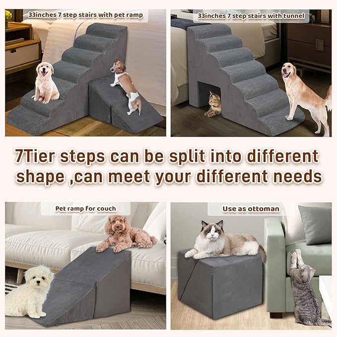 Dog Stairs & Steps for High Beds 30-36 inches High Tall for Large Medium Dogs, LitaiL 30inch 7 Steps Pet Stairs/Steps for High Beds,llDogs, Non-Slip Dog Ramps for Small Dogs and Cats-PawvioPets