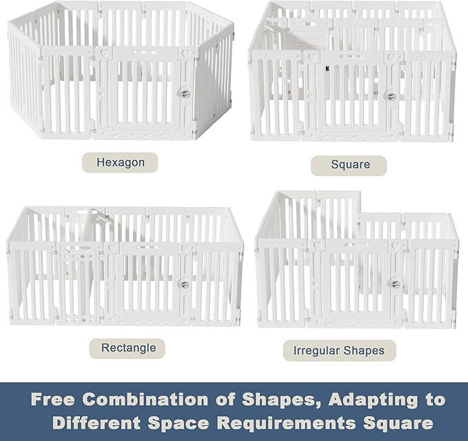 2 Room Dog Playpen with Door,DIY Shape Combination Puppy Pen,16-Panel+2 Link Piece+Large Door+Small Door,25.5" H Dog Fence,Non-Slip&Secure Pet Gate,Easy to Assemble-PawvioPets