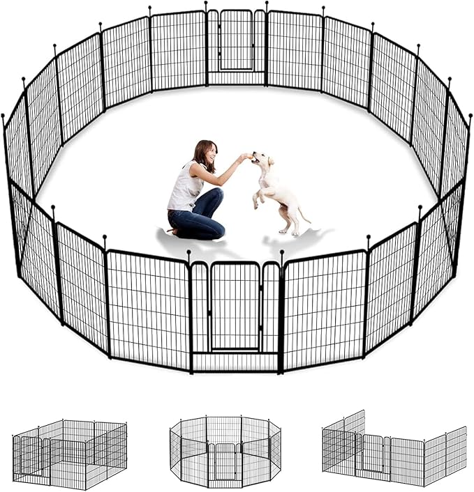Dog Playpen Outdoor 40 inch 16 Panels Indoor Dog Pen for Large/Medium/Small Dogs Rustproof Metal Dog Fence Outdoor for Yard, Puppy Playpen with Door Portable Pet Fence for RV Camping Yard-PawvioPets