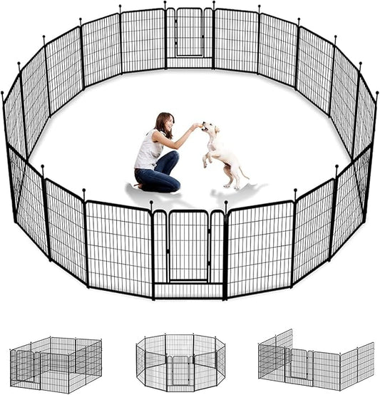 Dog Playpen Outdoor 40 inch 16 Panels Indoor Dog Pen for Large/Medium/Small Dogs Rustproof Metal Dog Fence Outdoor for Yard, Puppy Playpen with Door Portable Pet Fence for RV Camping Yard-PawvioPets