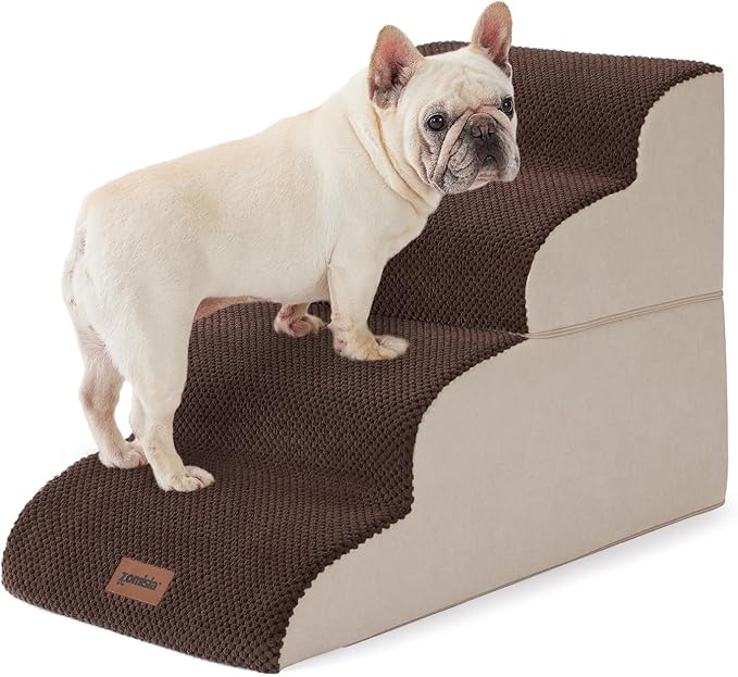 Dog Stairs Ramp for Bed 19.7" H - Pet Stairs Steps for Small to Medium Dogs to Get on Bed and Couch, 35D Foam with Non-Slip Bottom Brown, 4 Steps-PawvioPets
