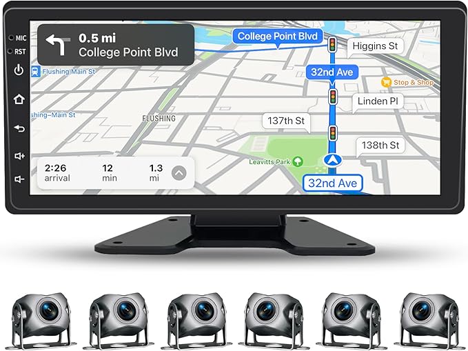 6 Channel Backup Camera System,1080P Rearview Camera with Carplay & Android Auto,GPS Navigation, Touchable 11 inch Monitor & Loop Recording DVR car Stereo, for RV/Truck/Trailer Pickup,128GB Card-PawvioPets