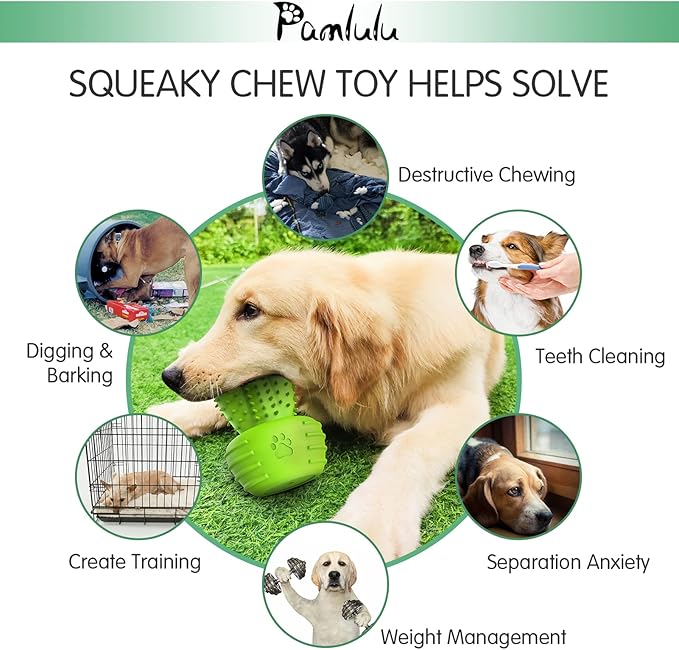 Dog Chew Toys Dog Toothbrush Stick Teeth Cleaning Brush Dental for Small Medium Large Dog, Rubber Squeaky Toys for Aggressive Chewers Cactus Tough Toys-PawvioPets