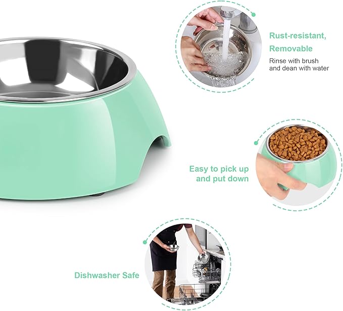 Elevated Dog Bowls Set - Non-Slip Raised Pet Feeder with Medium (2 Cups) & Large (4 Cups) Stainless Steel Bowls - Includes Durable Resin Stand for Puppies, Adult Dogs & Cats - Green-PawvioPets