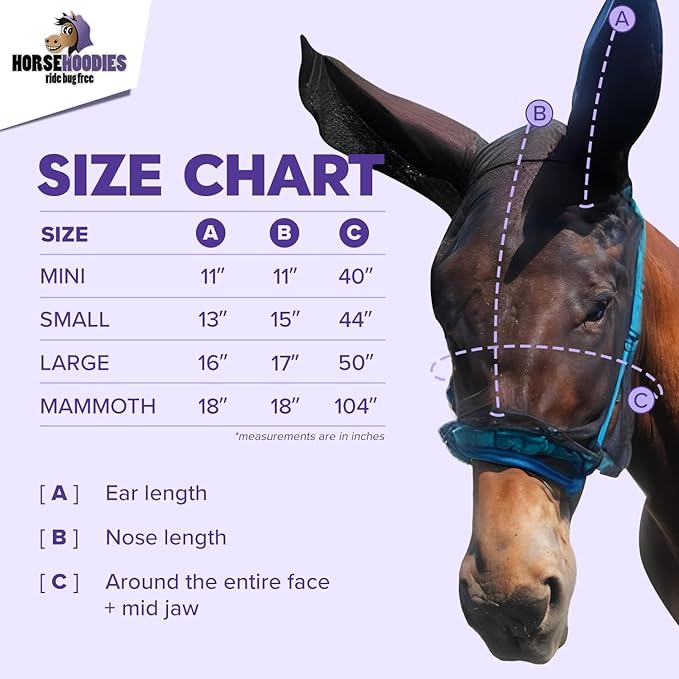 Donkey Fly Mask with Long Ears (Blue) Half Hoodie for Standard Donkey, Made in USA - Mule Fly Mask with Ears Protection from Insects and Bugs, Face Cover Soft Mesh Fabric with Adjustable Fastener-PawvioPets