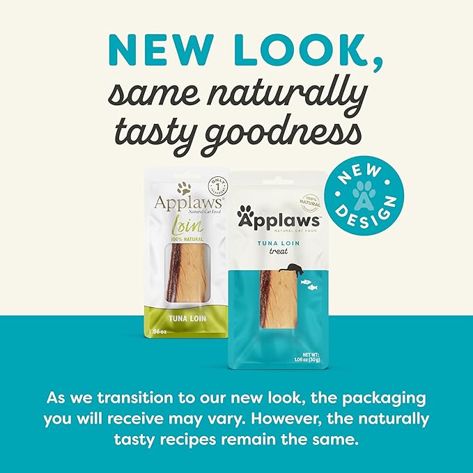 Applaws Natural Cat Treats, Grain-Free, High-Protein Whole Tuna Loins, Single-Ingredient Healthy Snack for Cats (12 x 1.06 oz Loins)-PawvioPets
