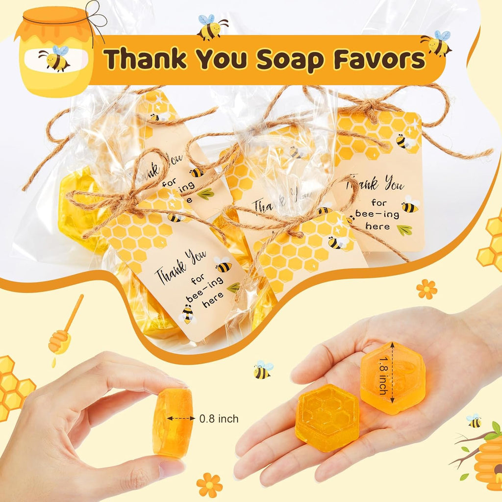 48 Set Baby Shower Favors Bee Party Favors Including Honeycomb Soap with Thank You Card Gift Honey Soap for Guest Gender Reveal Honey Gift Birthday Party Decorations (Yellow)