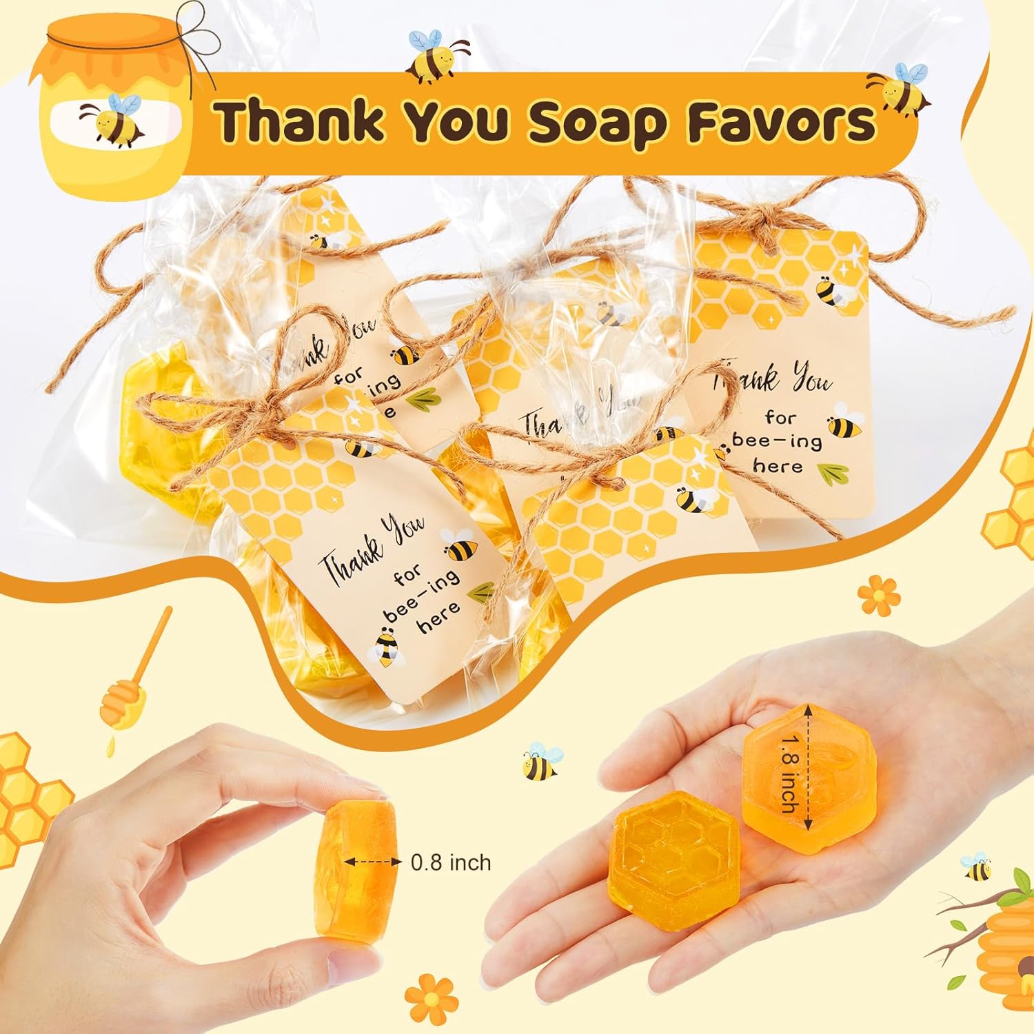 24 Set Baby Shower Favors Bee Party Favors Including Honeycomb Soap with Thank You Card Gift Honey Soap for Guest Gender Reveal Honey Gift Birthday Party Decorations (Yellow)