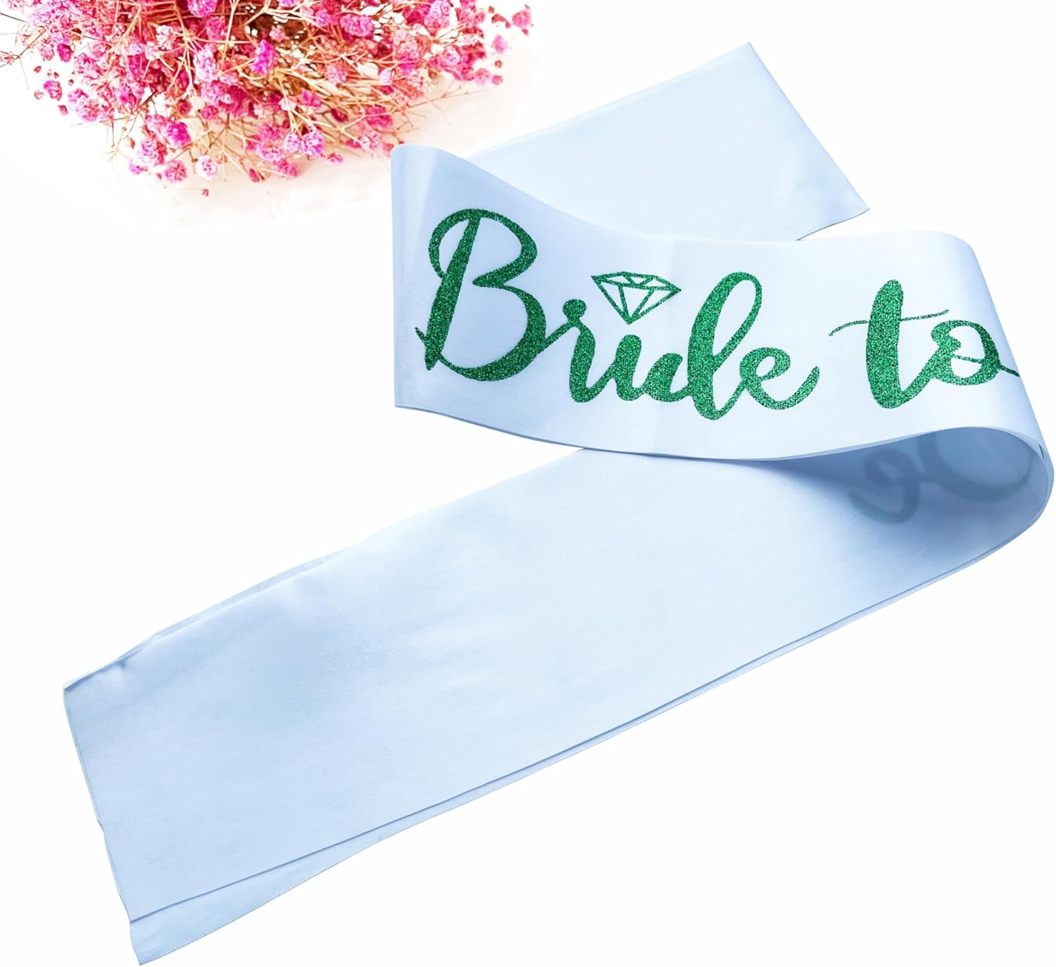 Bride to Be Sash, Bachelorette Party Sash for Bridal Shower Wedding Party Favors Accessories Supplies Engagement Gifts,White Satin with Glitter Letter Green