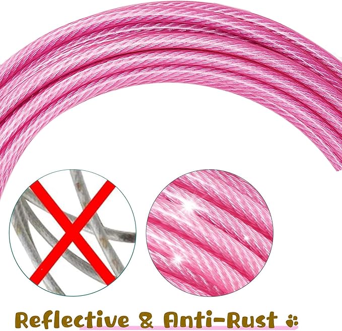 Dog Tie Out Cable for Outside,20FT Long Dog Leash&Chains with Swivel Hook,Small-Large Dogs Runner Cable for Yard,Heavy Duty Dogs Lead Line for Outdoor and Camping (500lbs 20FT, Pink)-PawvioPets