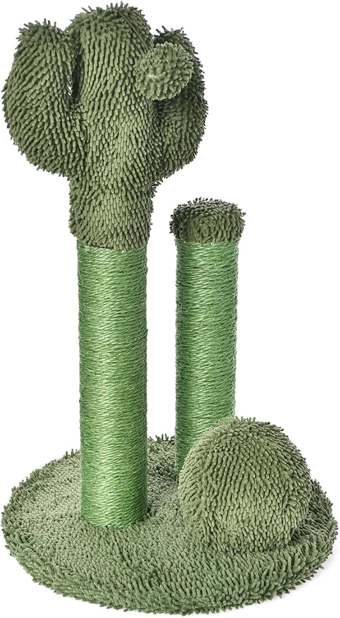Amazon Basics Cat Scratcher - Indoor Cactus Triple Posts Cat & Kittens Scratching Post with Dangling Ball, Large (27"H) - Green-PawvioPets