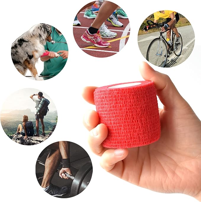 9 Pack 2" x 5 Yards Self Adhesive Bandage Wrap Self Stick Wrap for Ankle, Wrist, Finger, Sports, Breathable Cohesive Vet Tape for Pets (Red)-PawvioPets