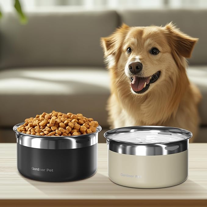 Gardner Pet Dog Bowls 1 Gallon (3.85L) Stainless Steel No Spill Water Bowl, Slow Water Feeder Metal Dog Bowls, Spill Proof Water Dispenser for Large Dogs, Promotes Healthy Hydration(White)-PawvioPets