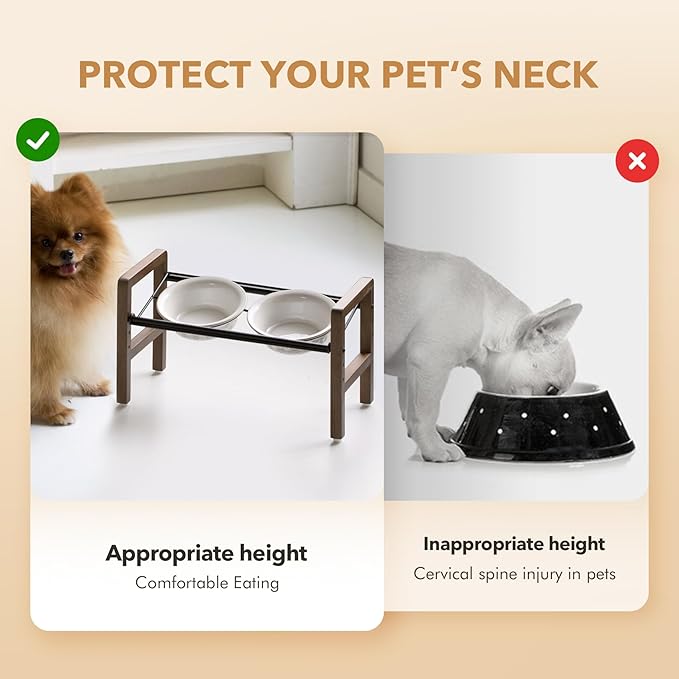 6.3inch Ceramic Adjustable Raised Double Bowls Set with Stand, 3 Heights Elevated, 2 Placement Options,Food and Water Bowls for Adult Cat Small and Medium Dog(Reactived Glaze -White)-PawvioPets