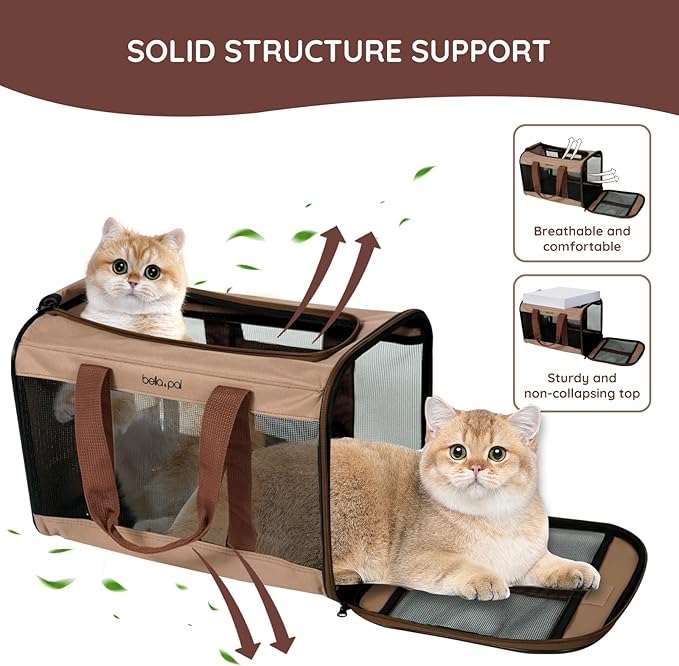 BELLA & PAL Cat Carrier Travel Bag, Airline Approved Lightweight Cat Carrier, Soft Sided Pet Carrier for Puppy Dogs Up to 18lbs, Collapsible Kitten Bag with Removable Waterproof Mat, Ventilated Mesh-PawvioPets