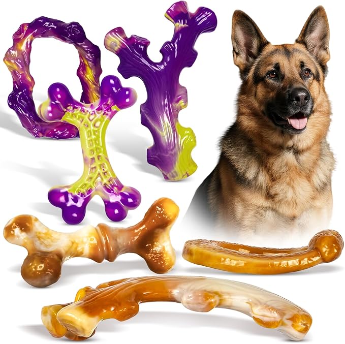 6 Pack Indestructible Dog Toys for Aggressive Chewers, Durable Nylon Bone for Large Dogs, Dog Toy for Aggressive Chewer Large Breed, A Mixed Special Edition Set-PawvioPets