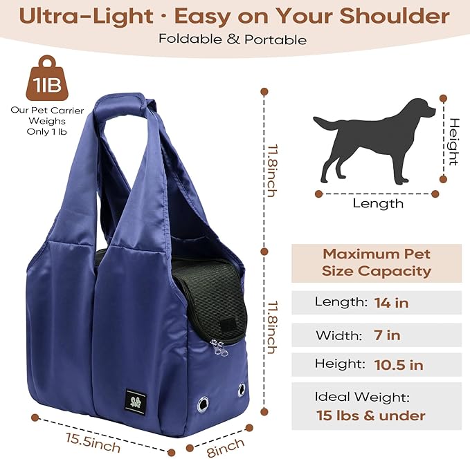 Dog Purse Carrier for Small Dogs, Cats, and Puppies – Soft-Sided Travel Pet Tote Bag with 4 Large Pockets, Foldable, Lightweight, Fits Pets up to 15 lbs, for Travel, Outings (Dark Blue)-PawvioPets