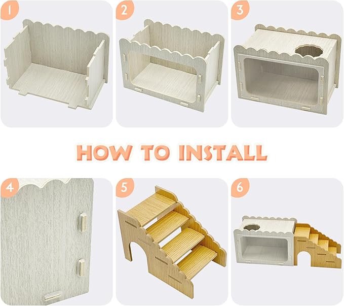 Fhiny Hamster Hideout Wooden Chamber with Climbing Ladder, Visible Hamster Digging Box with Acrylic Transparent Board Gerbil Platform Exploring House Habitat Decor for Dwarf Hamsters Gerbils Mice-PawvioPets