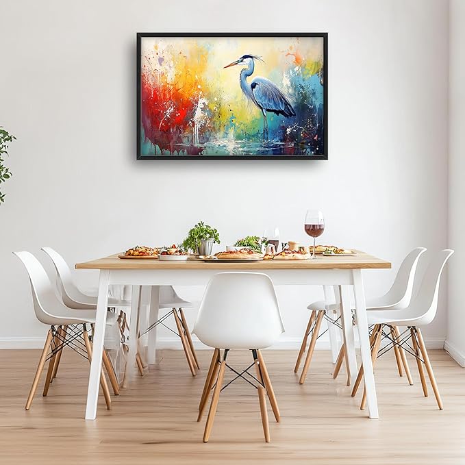 Extra Large Framed Abstract Heron Wall Art,Oversized Colorful Graffiti Heron Wall Decor Pictures for Living Room,Canvas Print Painting Modern Artwork Bedroom Office Bathroom Home Decor 36L x 24W-PawvioPets