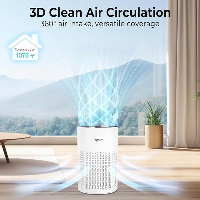 FITNATE Air Purifiers for Home Large Room Up to 1076 Ft² with Aromatherapy, H13 True HEPA Air Purifier for Pets, Quiet Air Cleaner for Smoke Dust Pollen Pets Dander Odor, with Night Light,Timer, White-PawvioPets