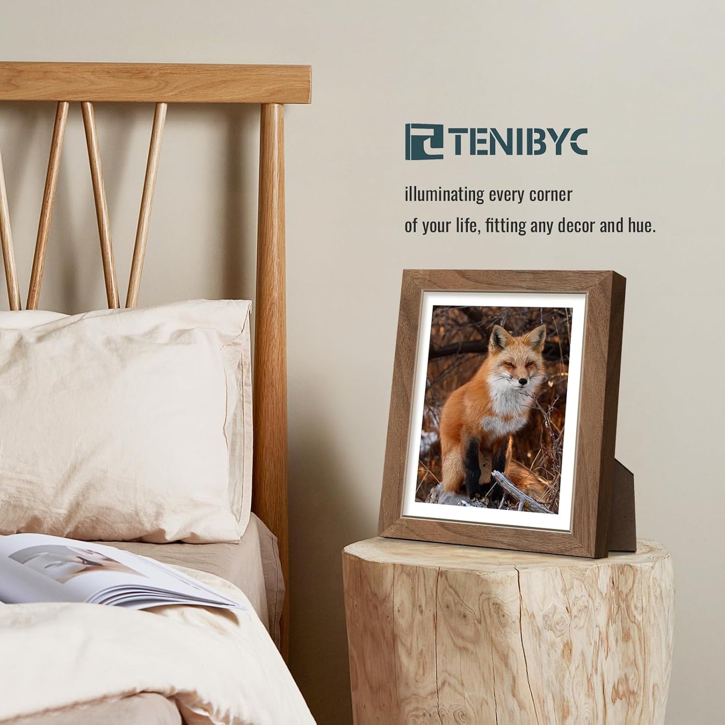 8x10 Picture Frame Set of 4, Brown Wood Grain, HD Tempered Glass, Natural Walnut Photo Frame, Table or Wall Display