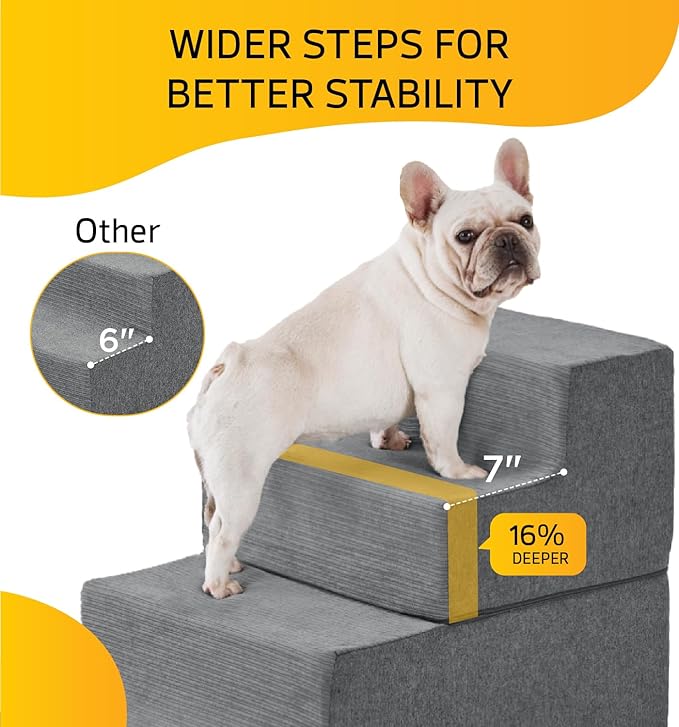 Dog Stairs for High Bed, Dog Steps for Bed Couch Sofa, 35D Foam Extra Wide Pet Steps for Small Dogs and Cats, Pet Stairs with Non-Slip Bottom Grey, 5 Steps-PawvioPets