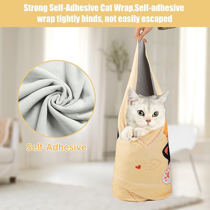 Cat Grooming Wrap,Anti-Escape Cat Wrap for Grooming,Self-Adherent Soft Cat Blanket to Wrap,Clip Nails, Anti-Bite, Anti-Scratch,Cat Calming Wrap,Cat Burrito Wrap,Swaddle Wrap Pet Tool-PawvioPets