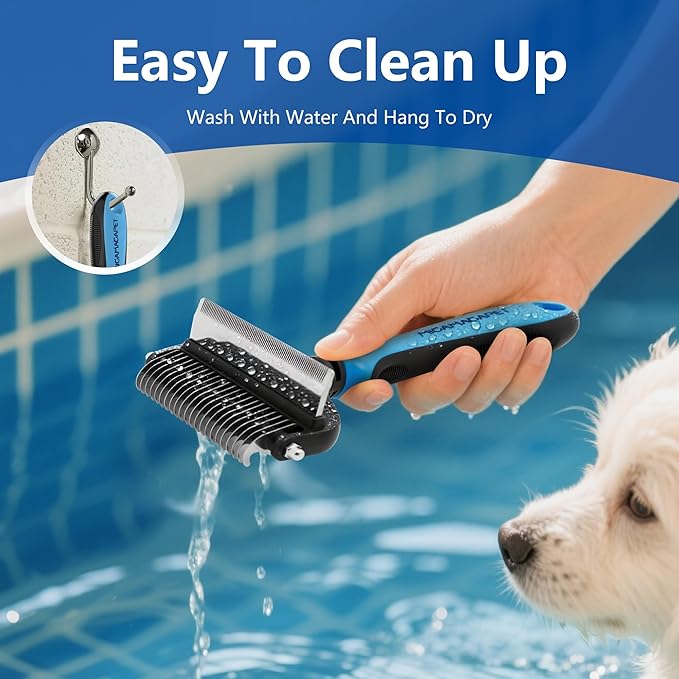 2-in-1 Shedding Brush and Detangling Comb Combo,Stripping Brush for Medium and Large Dogs, Dog and Cat Grooming Comb, 22 Stainless Steel Teeth Remove Tangled Hair, Pet Grooming Tools-large-PawvioPets