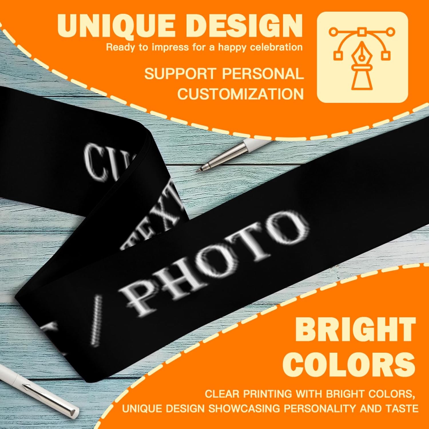 Custom Sash,Personalized Birthday Sash with Text Photo,Customized Bachelorette Sash Quote Sash Bride to Be Sash Color Optional (No decorative edge, Black)